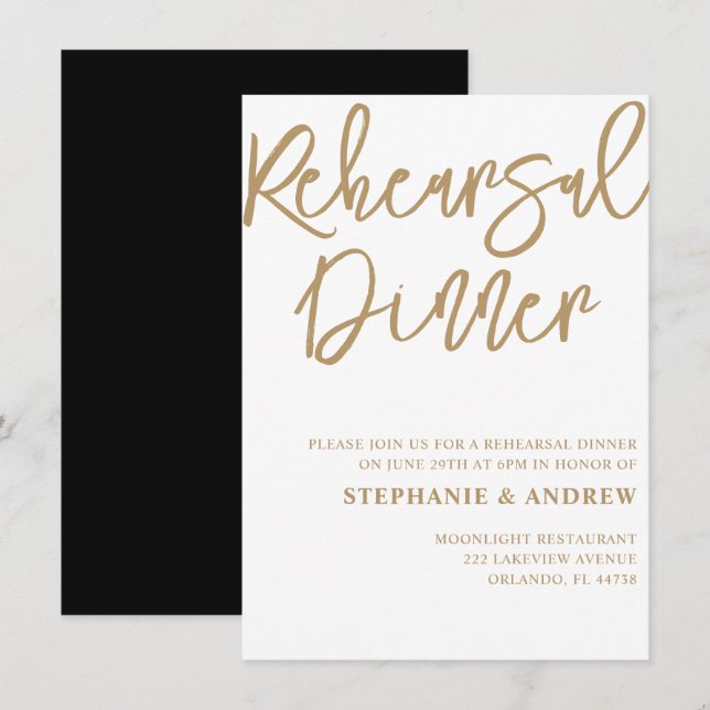 Rehearsal Dinner Gold Calligraphy Invitation (Front/Back)