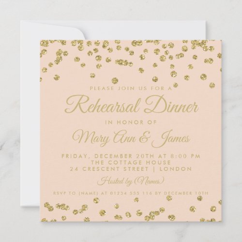 Rehearsal Dinner Gold Glitter Confetti Blush Rose Invitation