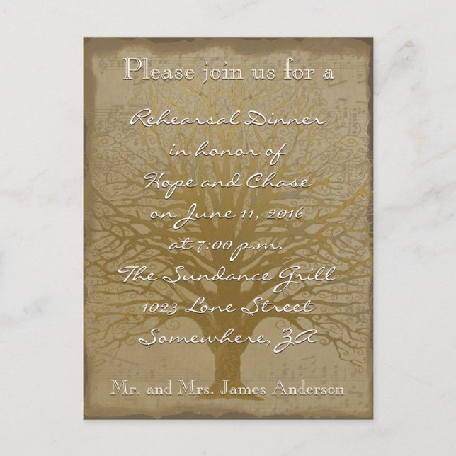 Rehearsal Dinner Golden Oak Tree Postcard (Front)