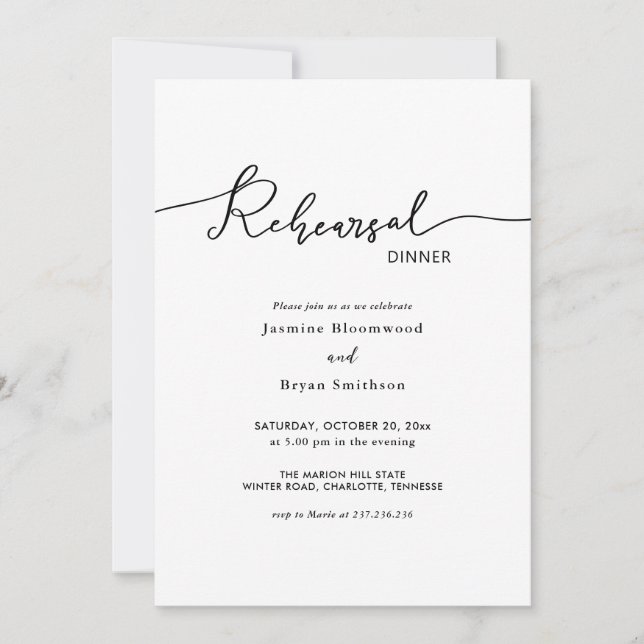 Rehearsal Dinner Handwritten Script Casual Invitation (Front)