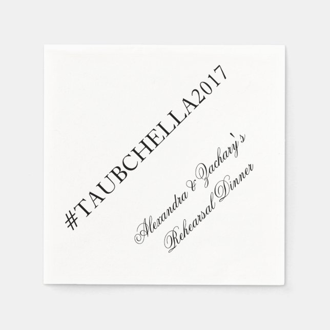Rehearsal Dinner Hashtag Napkins Black and White (Front)