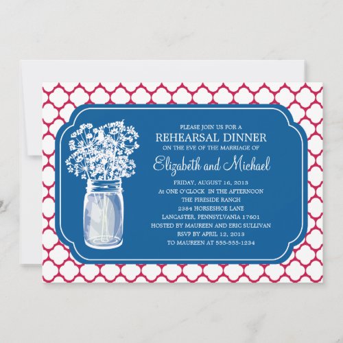 Rehearsal Dinner Honeycomb Mason Jar Wildflowers Invitation