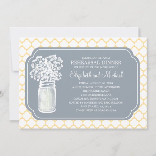 Rehearsal Dinner Honeycomb Mason Jar Wildflowers Invitation