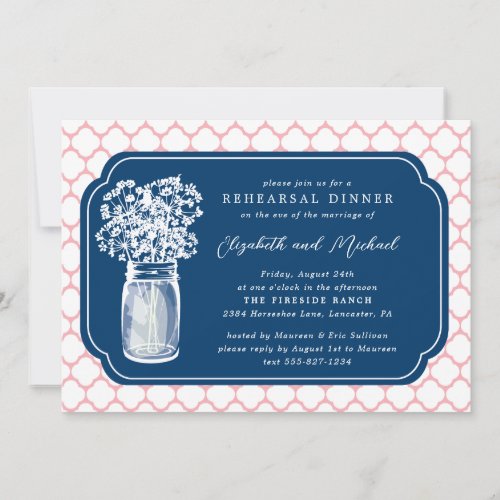 Rehearsal Dinner Honeycomb Mason Jar Wildflowers Invitation