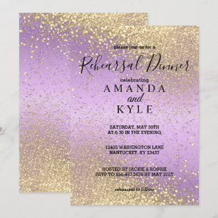 Rehearsal Dinner in Purple and Gold Glitter Invitation