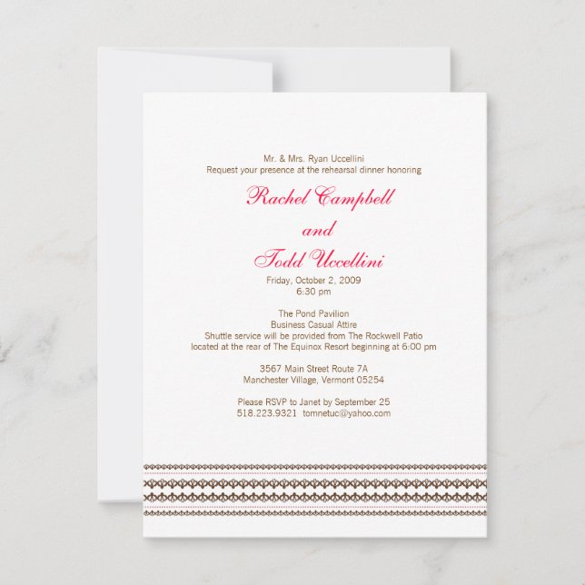 Rehearsal Dinner Invitation (Front)