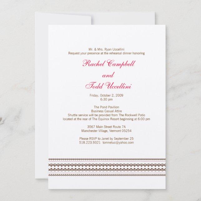 Rehearsal Dinner Invitation (Front)