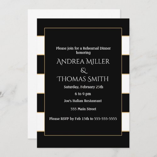 Rehearsal Dinner Invitation Black White Stripes