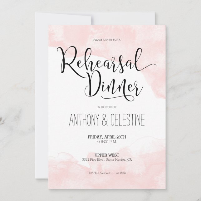 Rehearsal Dinner Invitation - Blush Watercolor (Front)
