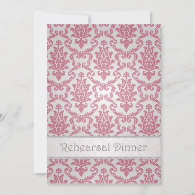 Rehearsal dinner Invitation - Damask dark pink (Front)