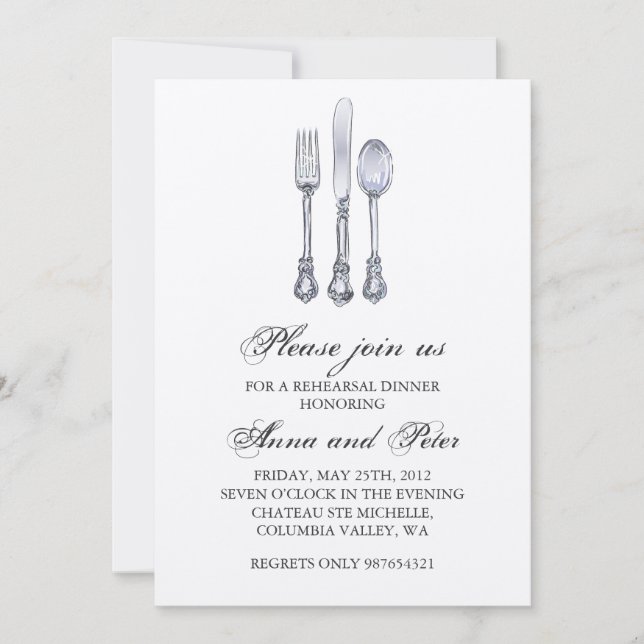 Rehearsal Dinner Invitation - Elegant Silverware (Front)