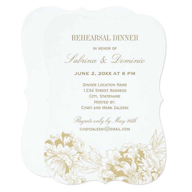 Rehearsal Dinner Invitation | Gold Floral Peony