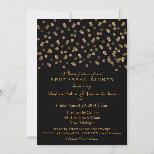 Rehearsal Dinner Invitation Gold Glitter Confetti