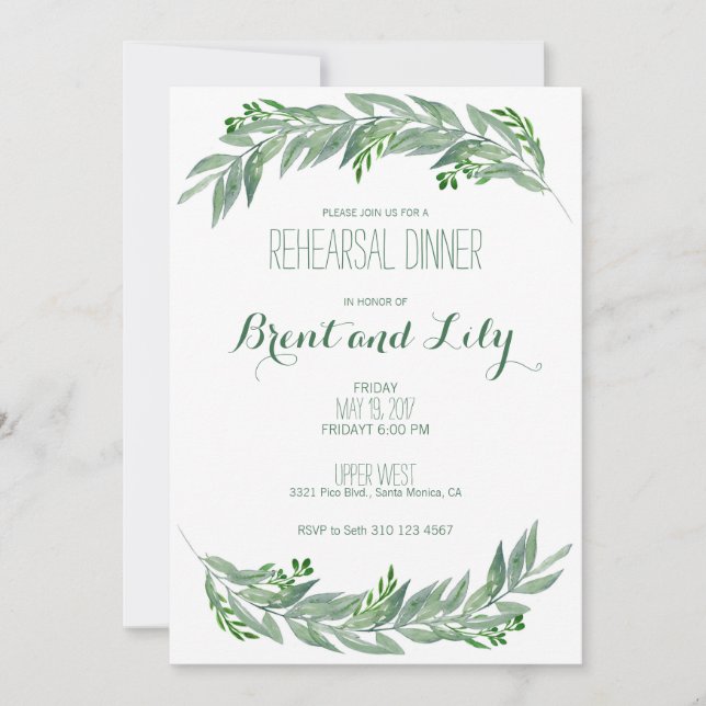 Rehearsal Dinner Invitation - Greenery Foliage (Front)