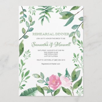 Rehearsal Dinner Invitation Greenery & Pink Roses by VGInvites at Zazzle