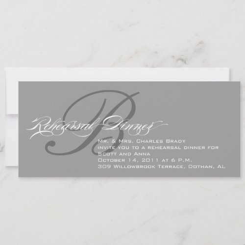 Rehearsal Dinner Invitation Grey Monogram B