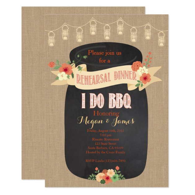 Rehearsal Dinner Invitation. I Do BBQ, Mason Jar Card