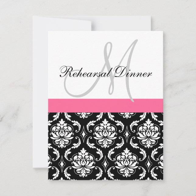Rehearsal Dinner Invitation Monogram Damask Pink (Front)