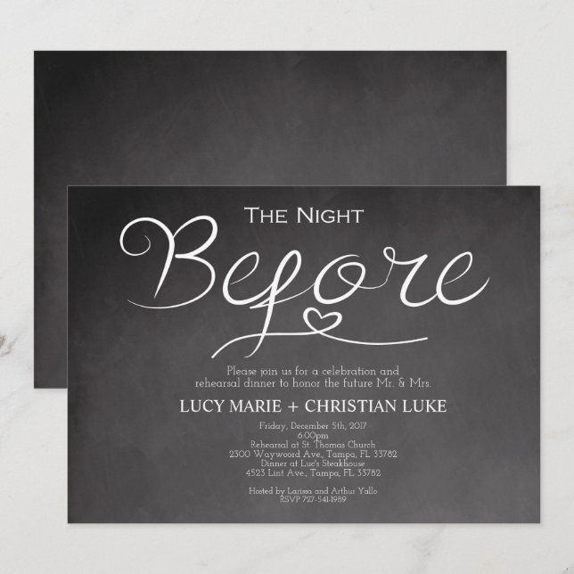 Rehearsal Dinner Invitation, Rehearsal, Chalkboard Invitation (Front/Back)