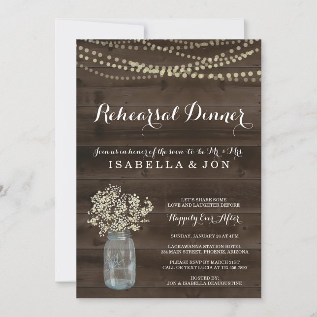 Rehearsal Dinner Invitation | Rustic Baby's Breath (Front)