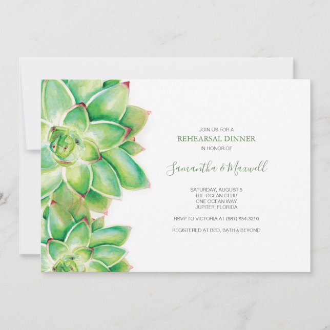 REHEARSAL DINNER Invitation, Watercolor Succulent Invitation (Front)