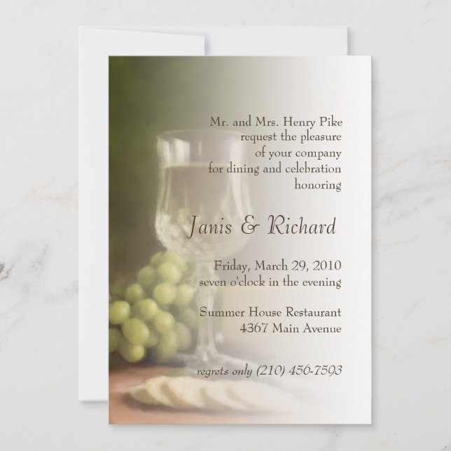 Rehearsal Dinner Invitation Wine Cheese Grapes (Front)