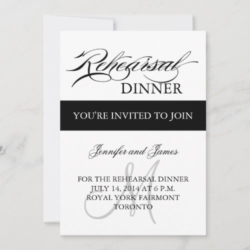 Rehearsal Dinner Invitations Black White Monogram
