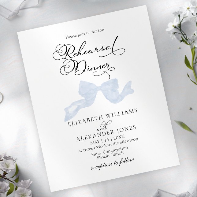 Rehearsal Dinner Invitations | Dusty Blue Bow (Creator Uploaded)