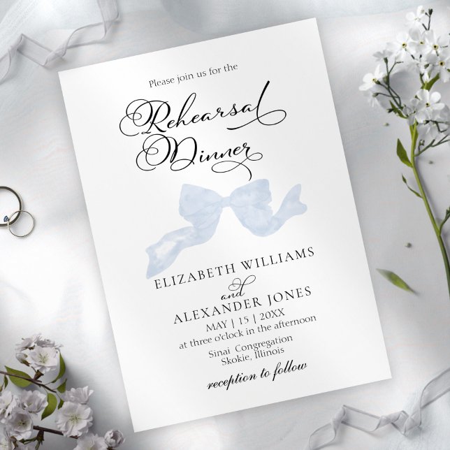 Rehearsal Dinner Invitations | Dusty Blue Bow (Creator Uploaded)