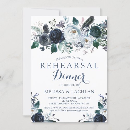 Rehearsal Dinner Invitations Navy Peonies Wedding