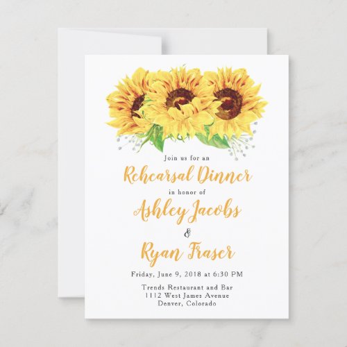 Rehearsal Dinner Invite Yellow Sunflower