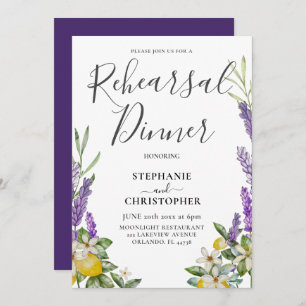 Rehearsal Dinner Lemon & Lavender Foliage Wedding  Invitation