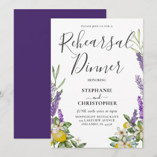 Rehearsal Dinner Lemon & Lavender Foliage Wedding  Invitation