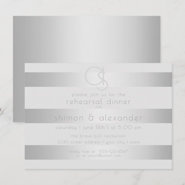 Rehearsal Dinner  | Luminous Silver Stripes Invitation (Front/Back)