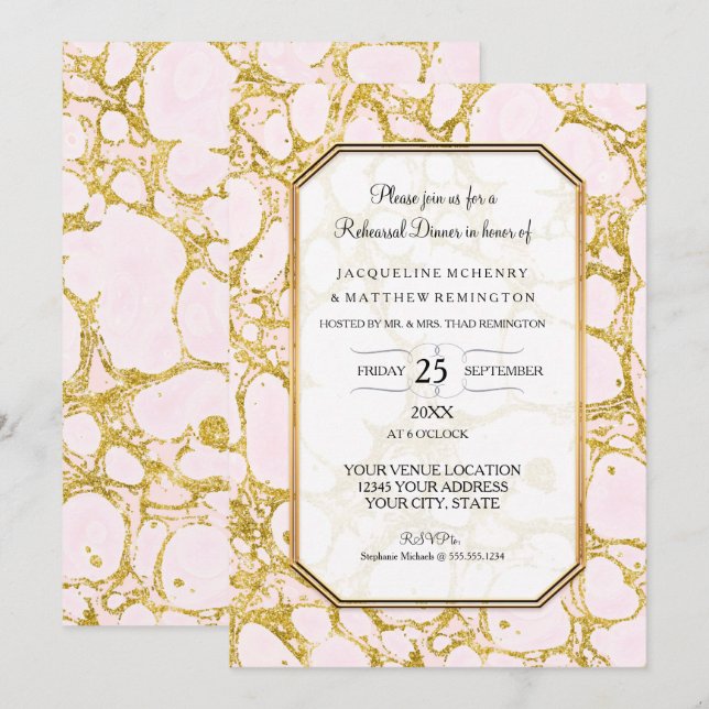 Rehearsal Dinner Marbled Marble Paper Rose Gold Invitation (Front/Back)