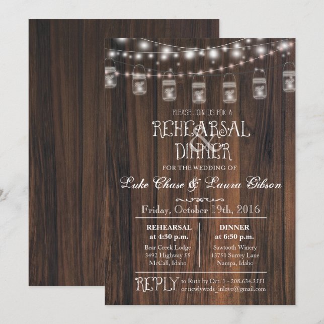 Rehearsal Dinner Mason Jar Lights Invitation (Front/Back)