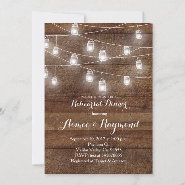 Rehearsal Dinner Mason Jar String Light Invitation (Front)