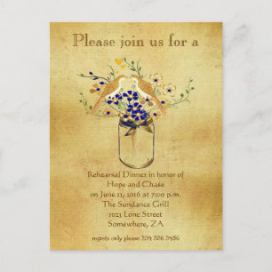 Rehearsal Dinner Mason Jar Wild Flower Love Birds Invitation Postcard