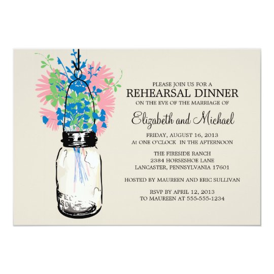 Rehearsal Dinner Mason Jar Wildflowers Card