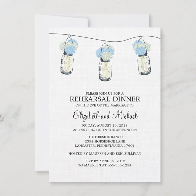 Rehearsal Dinner Mason Jar Wildflowers Invitation (Front)