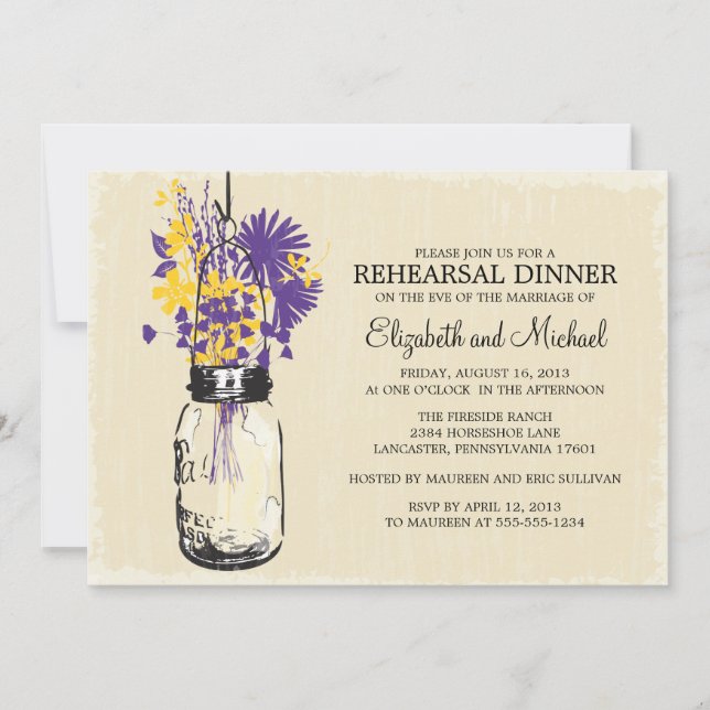 Rehearsal Dinner Mason Jar Wildflowers Invitation (Front)