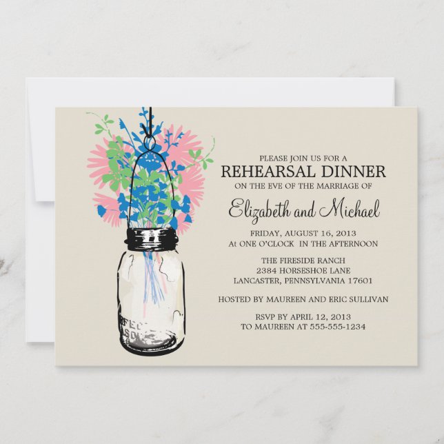 Rehearsal Dinner Mason Jar Wildflowers Invitation (Front)
