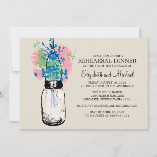 Rehearsal Dinner Mason Jar Wildflowers Invitation
