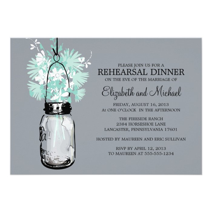 Rehearsal Dinner Mason Jar Wildflowers Personalized Invitation