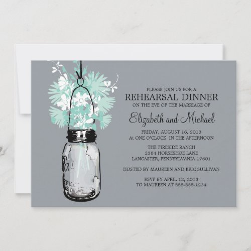 Rehearsal Dinner Mason Jar Wildflowers Personalized Invitation