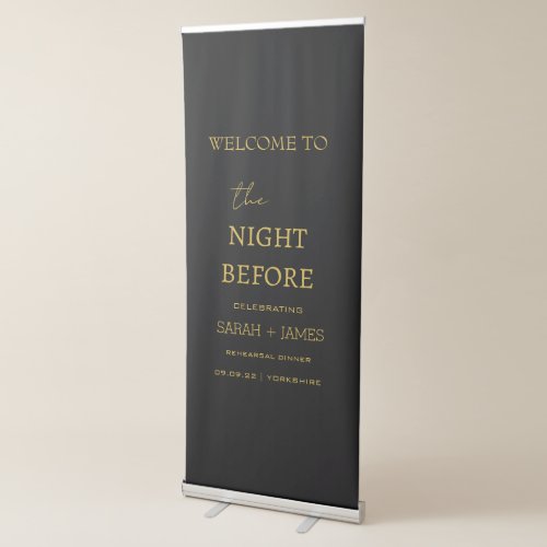Rehearsal Dinner Minimalist Black Gold Welcome  Retractable Banner