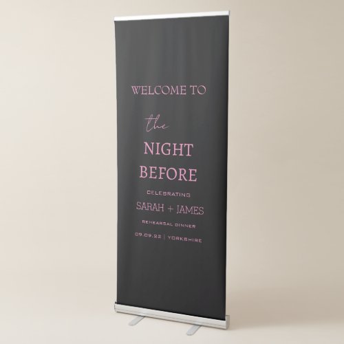 Rehearsal Dinner Minimalist Welcome Black  Pink  Retractable Banner