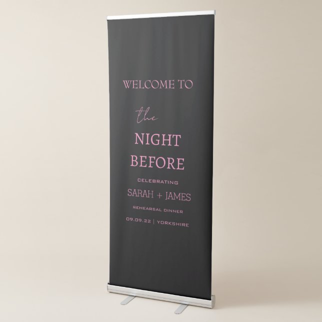 Rehearsal Dinner Minimalist Welcome Black & Pink  Retractable Banner (3/4)
