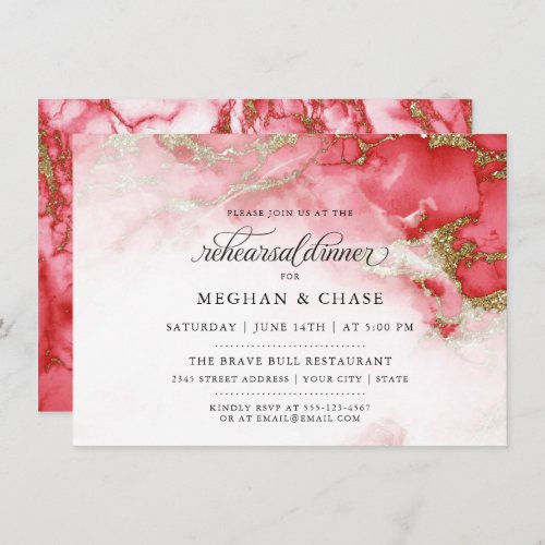 Rehearsal Dinner   Modern Coral Watercolor Geode Invitation