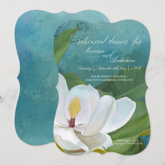 Rehearsal Dinner Modern Elegant Magnolia Floral Invitation (Front/Back)